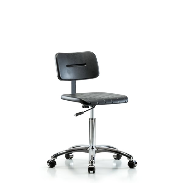 Basic Poly Med Bench Chair, Chrm, Casters, Polyurethane, Chrome, 19-1/2" to 27-1/2" Seat Height
