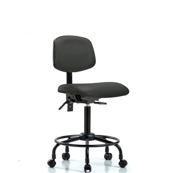 Bench Chair, Vinyl, RT, Casters, Gry, No Arms, 22" to 29" Height, Charcoal