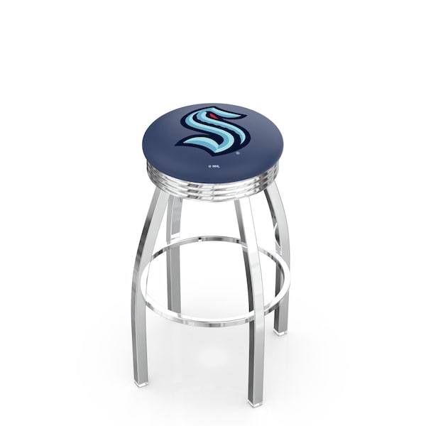 25" Chrome Seattle Kraken Swivel Bar Stool, 2.5" Ribbed Accent Ring