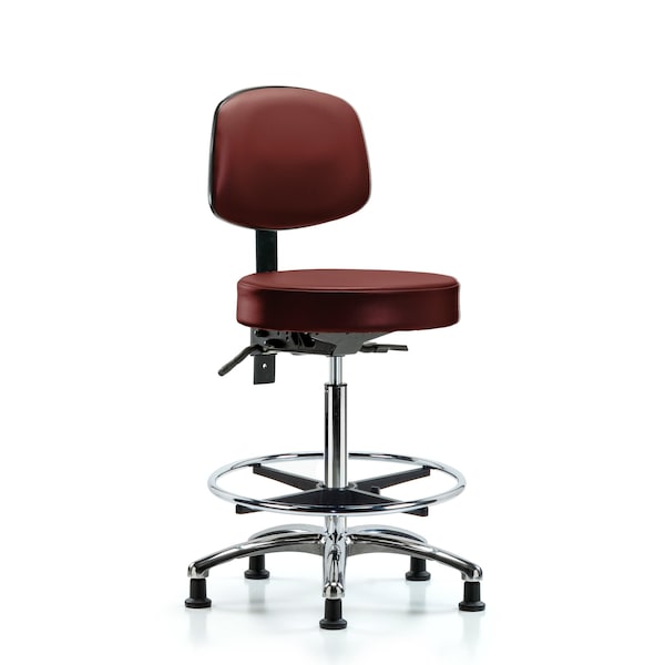 Vinyl Stool, Back, Chrome, High Bench, Foot Ring, Glides, Taupe