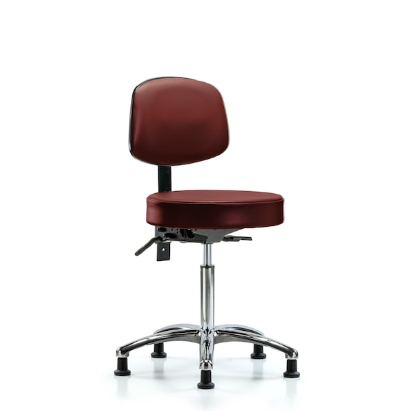 Vinyl Stool, Back Chrome, Med Bench, Glides, Taupe