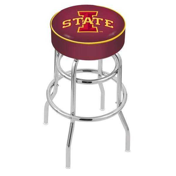 25" Iowa State Cushion Seat, 2-Ring Chrome Swivel Bar Stool