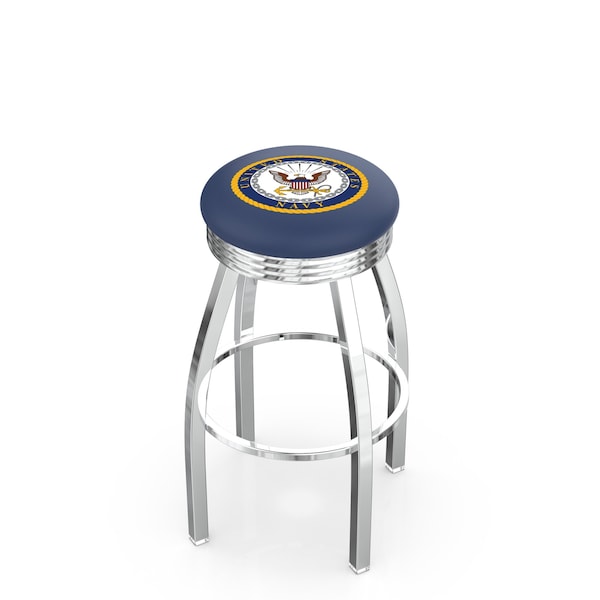 25" Chrome U.S. Navy Swivel Bar Stool, Accent Ring