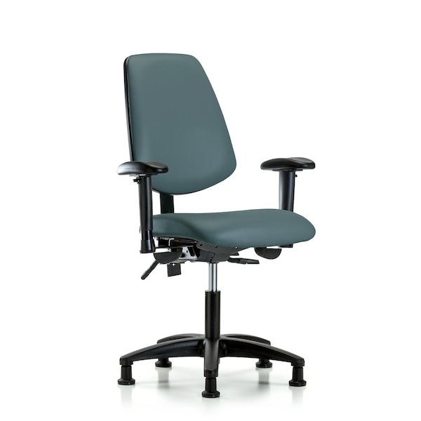 Desk Chair Adjustable Arms, 18" to 23" Height, Vinyl, Colonial Blue