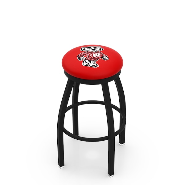 25" Blk Wrinkle Wisconsin "Badger" Swivel Bar Stool, Accent Ring
