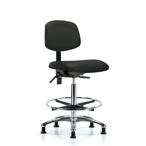 Chair, Vinyl, Hi Bench, Chr CF Glides, Blk, No Arms, 26" to 35-1/2" Height, Black