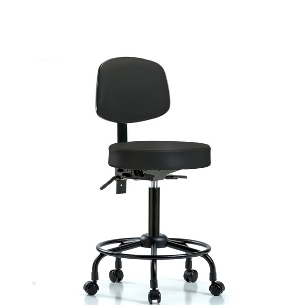 Med Bench Stool, Vinyl, Bk, RT, Casters, Blk
