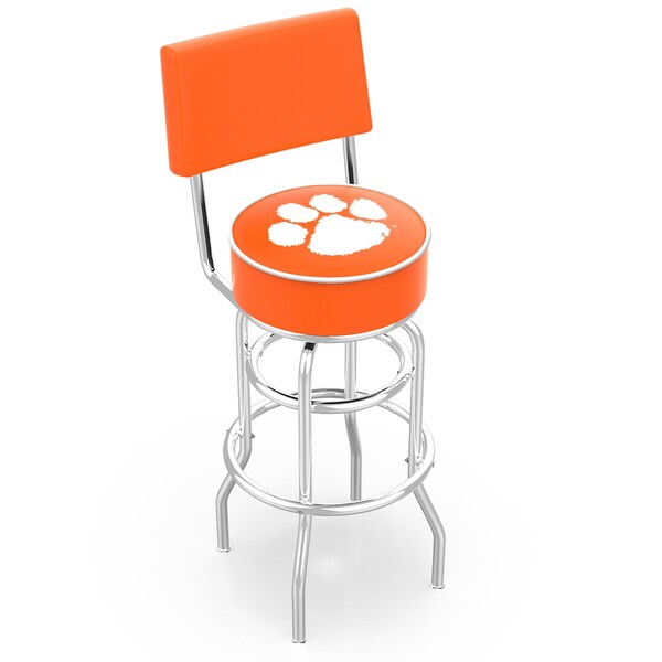 25" Chrome 2-Ring Clemson Swivel Bar Stool, Back