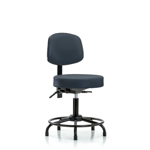 Desk Stool, Vinyl, Bk, RT, Glides, Navy
