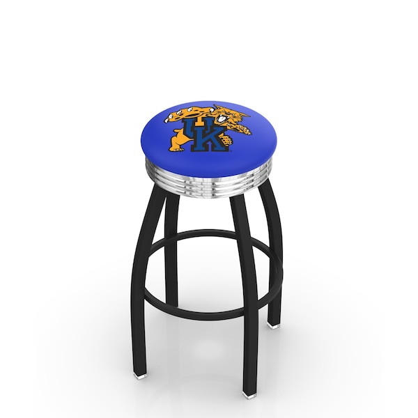 25" Blk Wrinkle Kentucky "Wildcat" Swivel Bar Stool, Chrome Ring