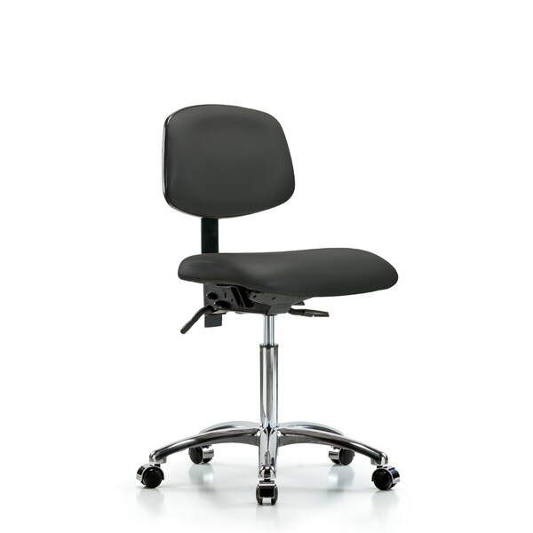 Chair, Vinyl, Med Bench, Chrome Casters, Gry, No Arms, 22" to 29" Height, Charcoal
