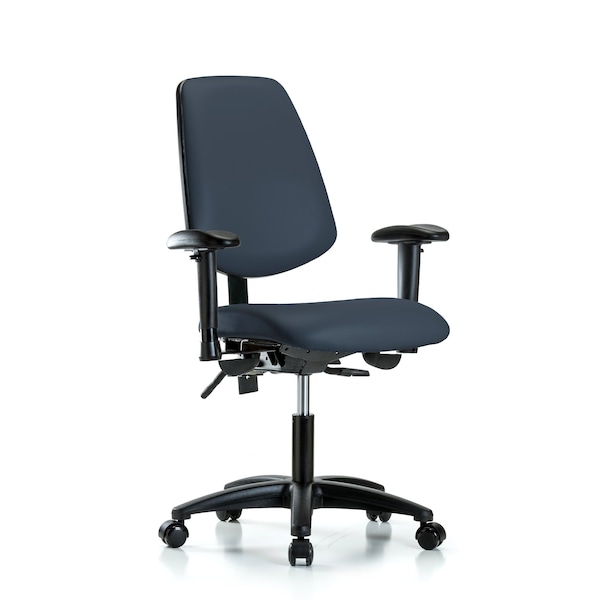 Desk Chair Adjustable Arms, 18" to 23" Height, Vinyl, Imperial Blue