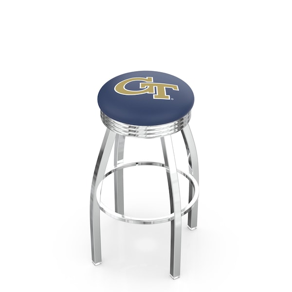 25" Chrome Georgia Tech Swivel Bar Stool, Accent Ring