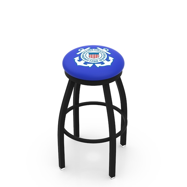 25" Blk Wrinkle U.S. Coast Guard Swivel Bar Stool, Accent Ring
