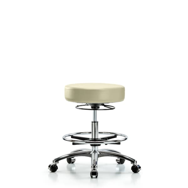 Bench Stool, Med, Vinyl, Chrm, CF, Cstrs, Wht
