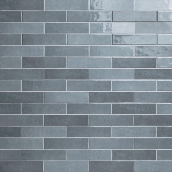 Renzo Denim 3" X 12" Glossy Ceramic Blue Wall Tile, PK22