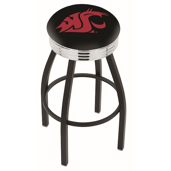 25" Blk Wrinkle Washington State Swivel Bar Stool, Chrome Ring