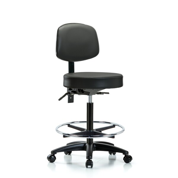 Vinyl Stool, Back, High Bench, Foot Ring, Casters, Carbon