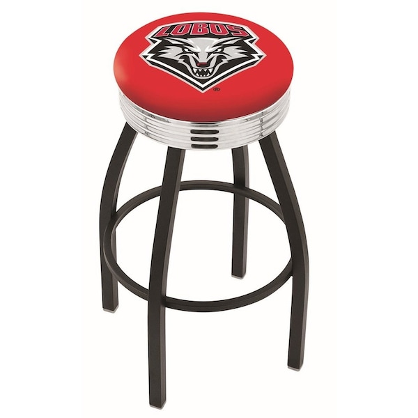 25" Blk Wrinkle New Mexico Swivel Bar Stool, Chrome Ring