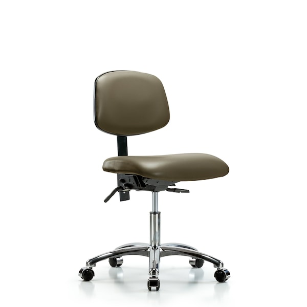 Vinyl Chair Chrome, Desk, Tilt, Casters, Taupe