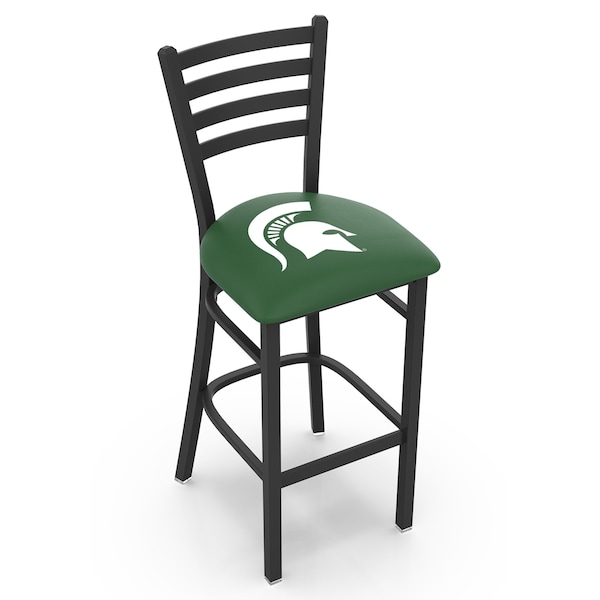 25" Blk Wrinkle Michigan State Stationary Counter Stool, Ladder Back