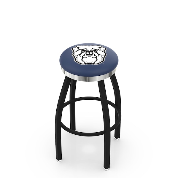 25" Blk Wrinkle Butler Swivel Bar Stool, Chrome Ring