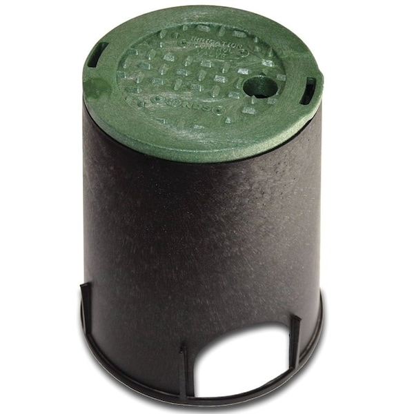 NDS 107BC Valve Box with Overlapping ICV Cover, Round, Polyolefin, Black/Green