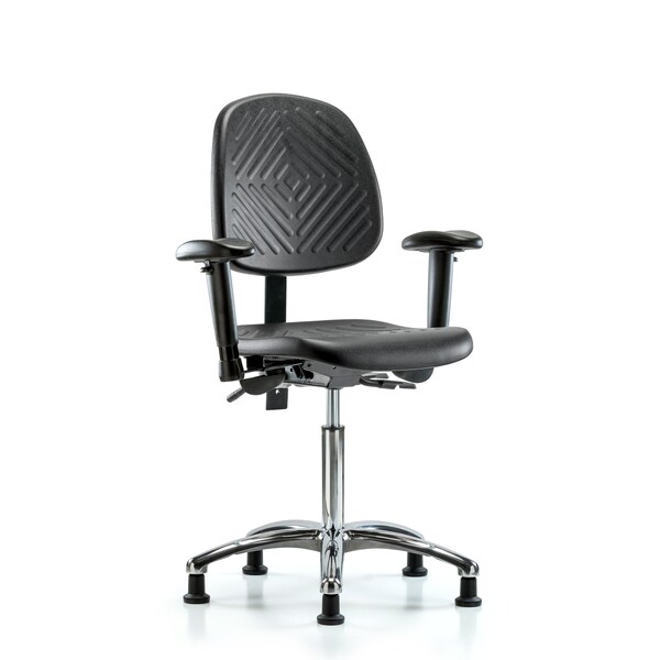 Bench Chair, Poly, Med, Bk, Chrome, AA Glides, 6-Way Adjustable, 19-1/2" to 27-1/2" Height, Black; Blue