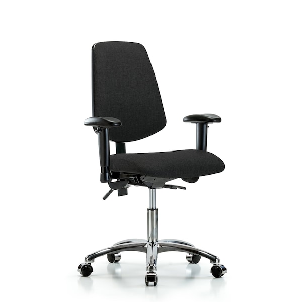 Desk Chair Fab Desk Chair, Med, Bk, Chrm, AA, Cast, Blk, Adjustable Arms, 19" to 24" Height, Fabric