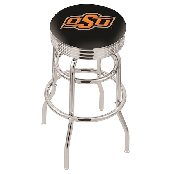 25" Chrome 2-Ring Oklahoma State Swivel Bar Stool, Accent Ring