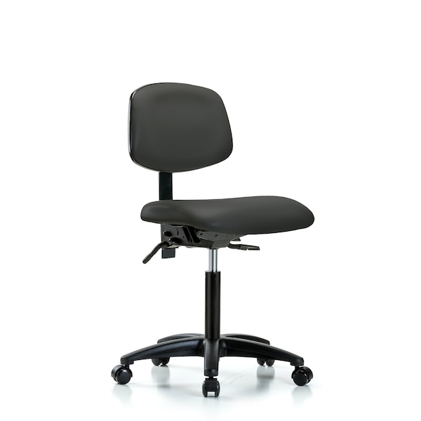 Chair, Vinyl, Med Bench, Tilt Casters, Gry, No Arms, 22" to 29" Height, Charcoal