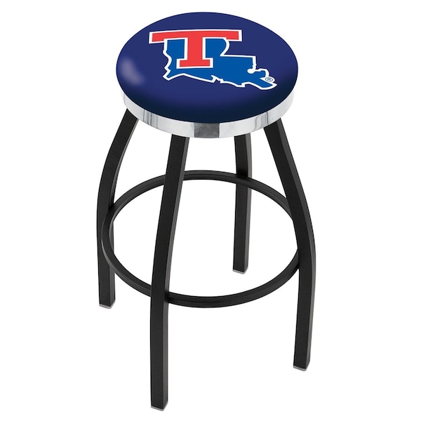 25" Blk Wrinkle Louisiana Tech Swivel Bar Stool, Chrome Ring