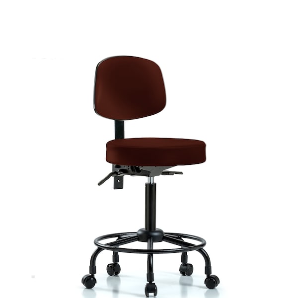 Med Bench Stool, Vinyl, Bk, RT, Cast, Burg, Caster Type: Rolling