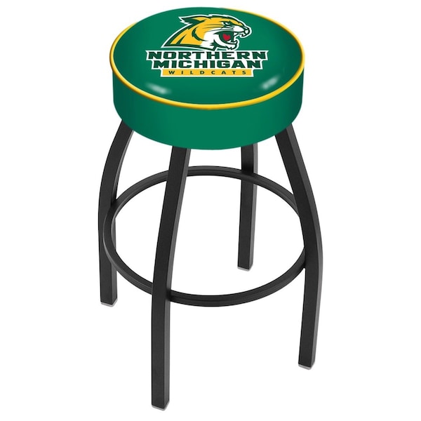 25" Northern Michigan Cushion Seat, Blk Wrinkle Base Swivel Bar Stool