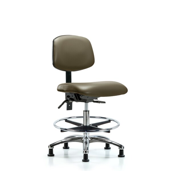 Vinyl Chair Chrome, Med Bench, Foot Ring, Casters, Taupe