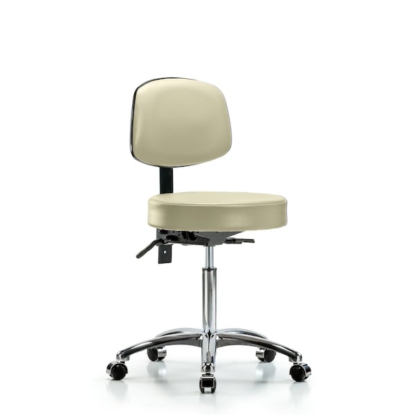 Bench Stool, Med, Vin, Bk Chrome, Cast, Wht