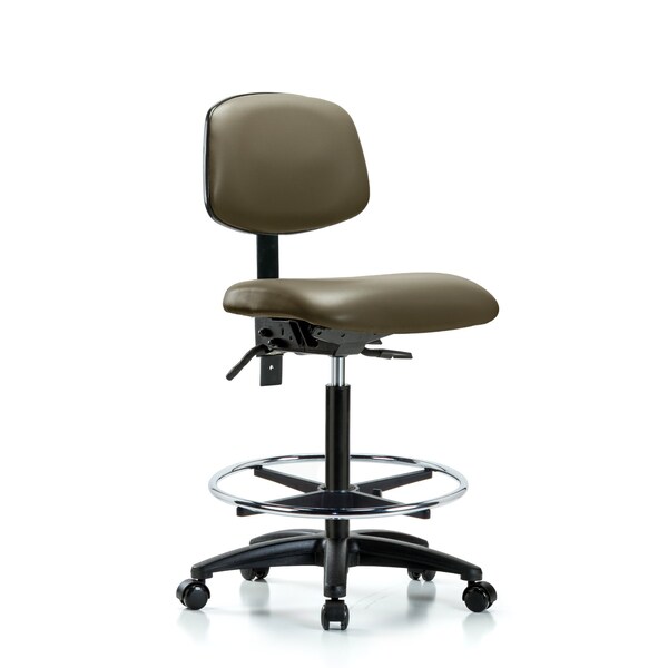 Vinyl Chair, High Bench, Tilt, Foot Ring, Casters, Taupe