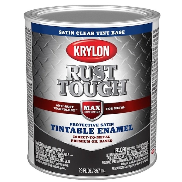 Rust Tough Enamel Paint, Satin Sheen, Clear, 1 qt, 400 sq-ft/gal Coverage Area
