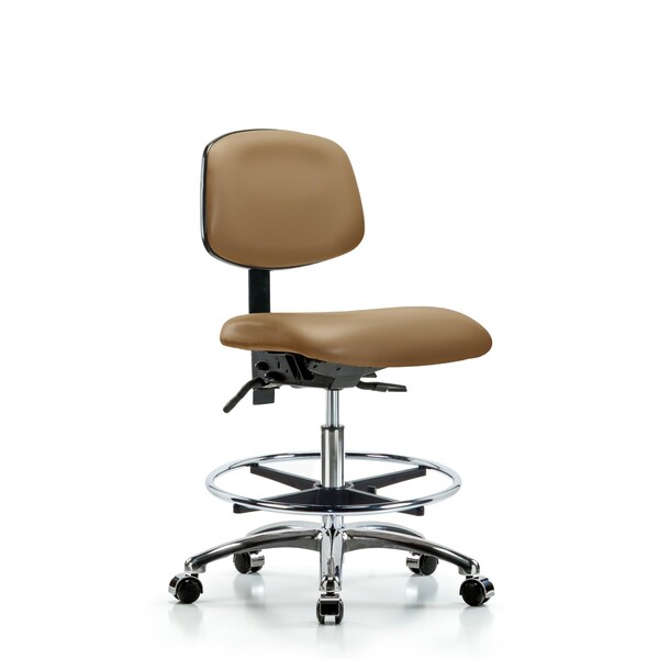 Medium Bench Chair Chair, Vin, Med Ben, Chr Tilt CF Cast, Taupe, No Arms, 22" to 29" Height, Vinyl