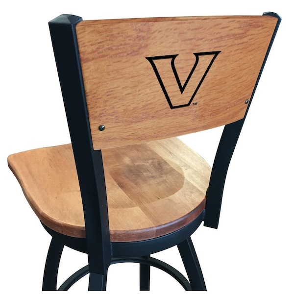 25" Blk Wrinkle Vanderbilt Swivel Bar Stool, Laser Engraved Back