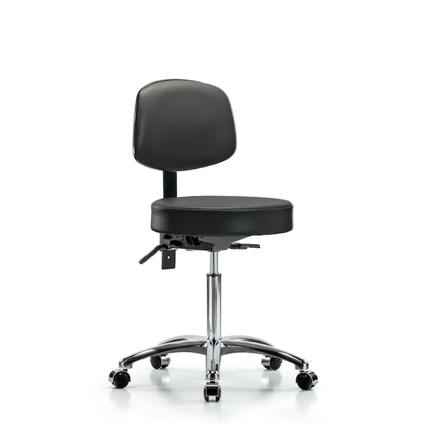 Vinyl Stool, Back Chrome, Med Bench, Casters, Carbon