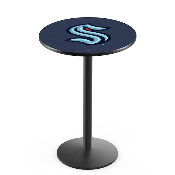 42" Black Wrinkle Seattle Kraken Pub Table with 36" dia. top