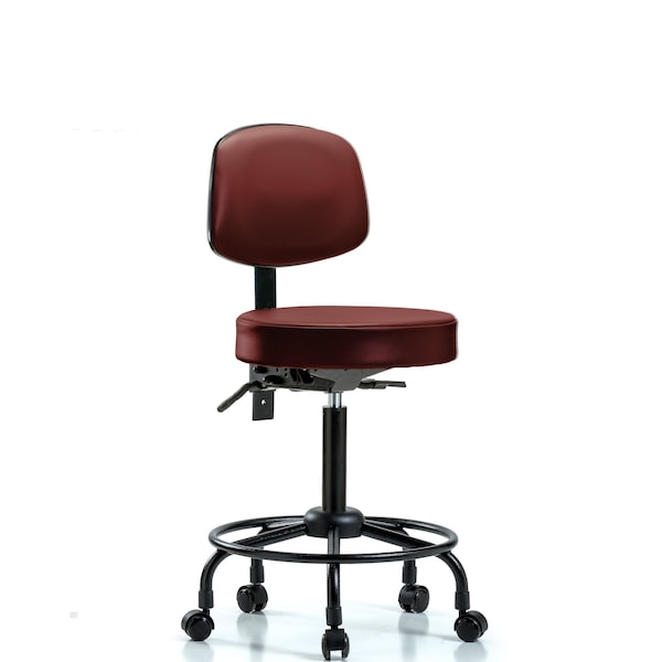 Vinyl Stool, Back, Med Bench, Round Tube Base, Tilt, Casters, Taupe