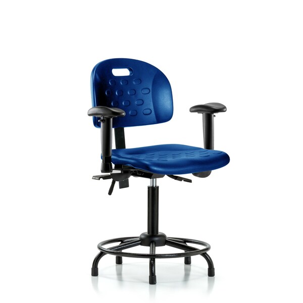Poly Chair, Round Tube Base, Med Bench, Arms, Glides, Blue