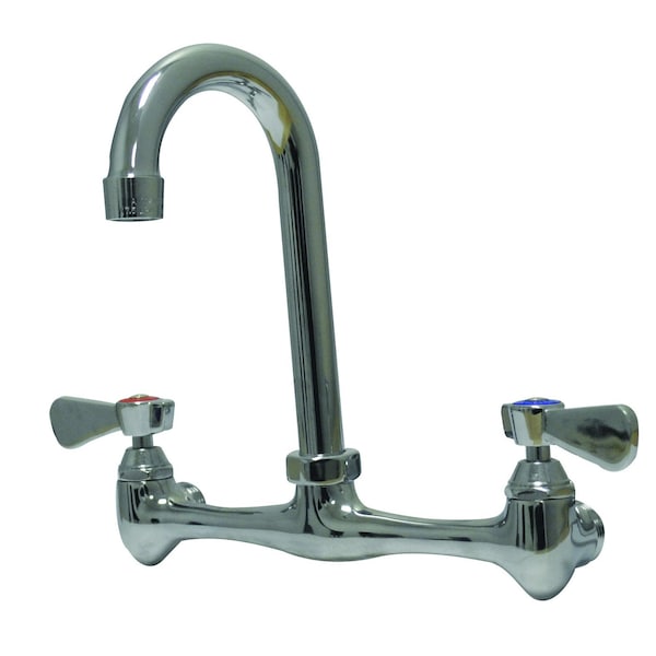 Faucet, heavy duty, 8 in. OC, splash mounted with 3-1/2 in. gooseneck, lead free