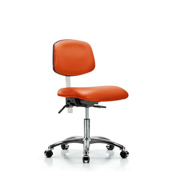 Clean Room Chair Desk Chair, Vinyl, Chrm, Casters, Org, CL100, No Arms, 18" to 23" Height, Vinyl