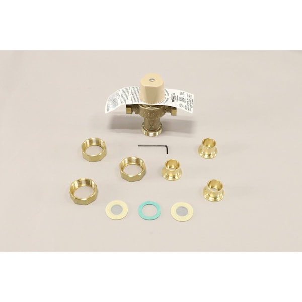Mixing Valve, 80-120F, Solder Ends, 3/4"