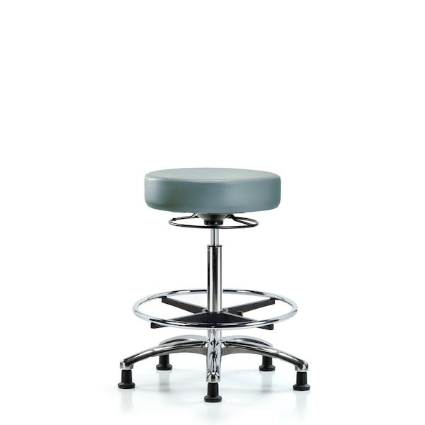 Vinyl Stool, Chrome, High Bench, Foot Ring, Glides, Storm