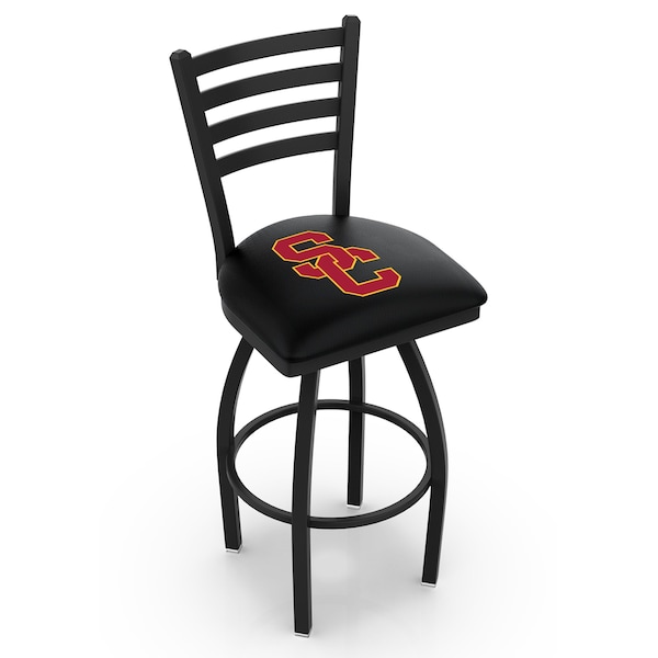 25" Blk Wrinkle USC Trojans Swivel Bar Stool, Ladder Back