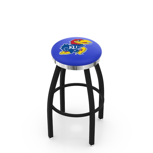 25" Blk Wrinkle Kansas Swivel Bar Stool, Chrome Ring